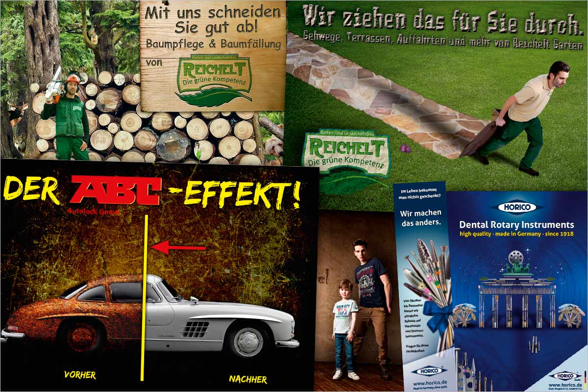 Bildcollagen der Werbeagentur für Gatow, Hakenfelde, Haselhorst, Kladow, Siemensstadt und Spandau
