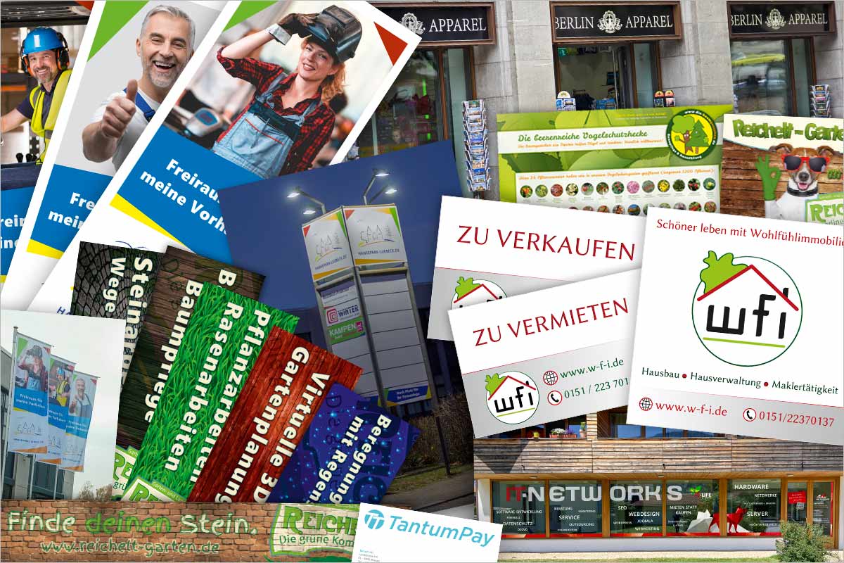 Firmenschilder + XXL-Werbebanner der Werbeagentur für Dahlem, Lichterfelde, Steglitz, Wannsee und Zehlendorf